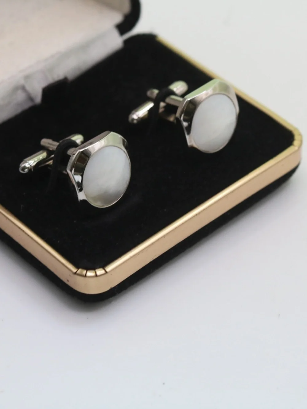 VINTAGE Silver Mother of Pearl Cuff Links